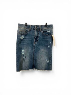 NWT WILD PEARL Blue Reversed Wash Distressed Denim Jean Mini Skirt sz 26 cotton